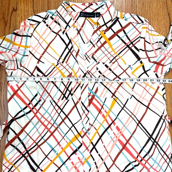 New York & Co. cream monogram button up V-neck long sleeve chiffon shirtdress XL - Picture 10 of 16